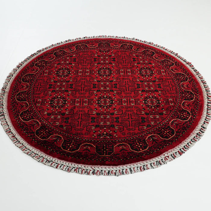 Afgan Türkmen desenli yuvarlak tezgah dokuma halı, bordo, 160x160 cm — Halıcızade