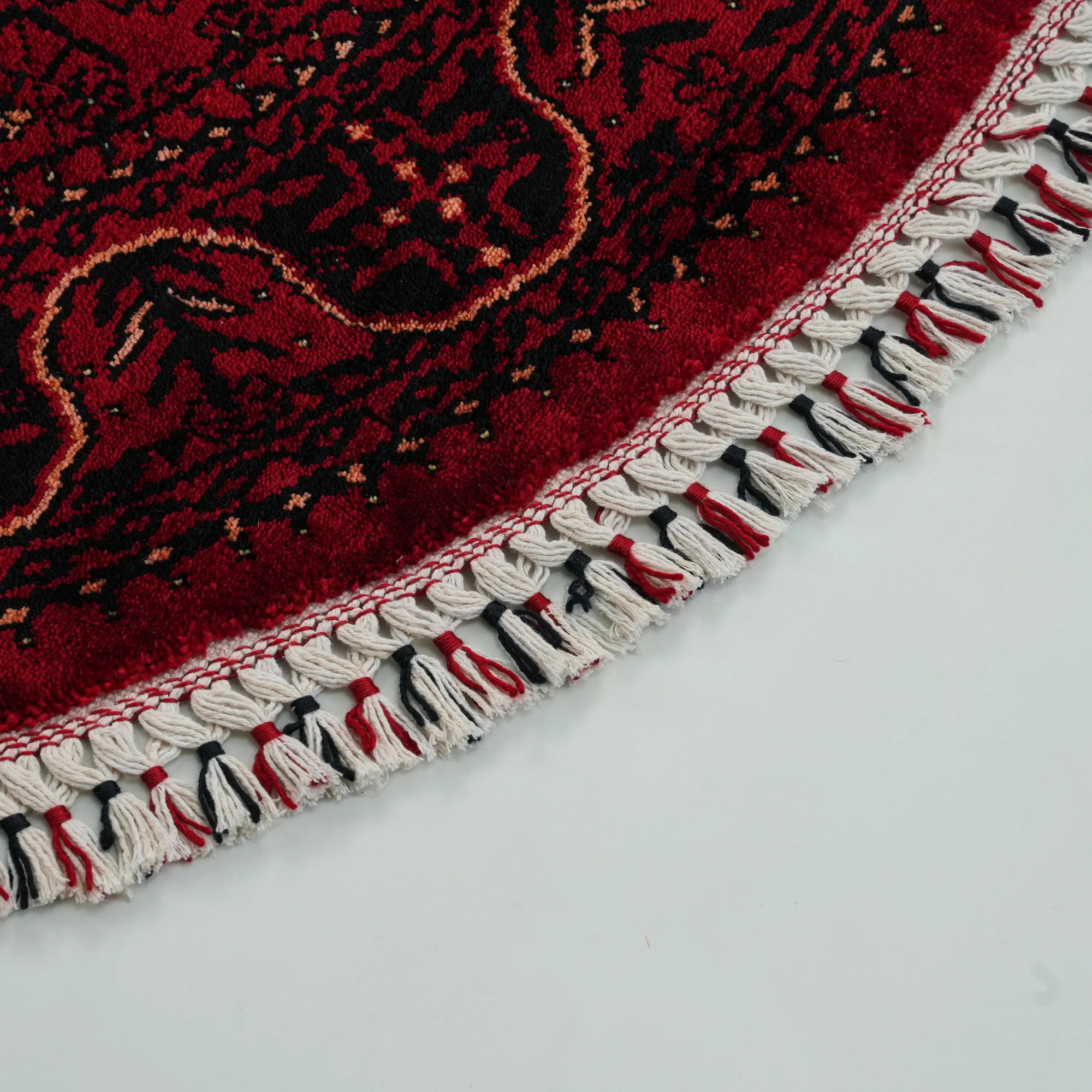 Nostalji Serisi Afgan Türkmen Desenli Yuvarlak Tezgah Dokuma Halı — klasik desen