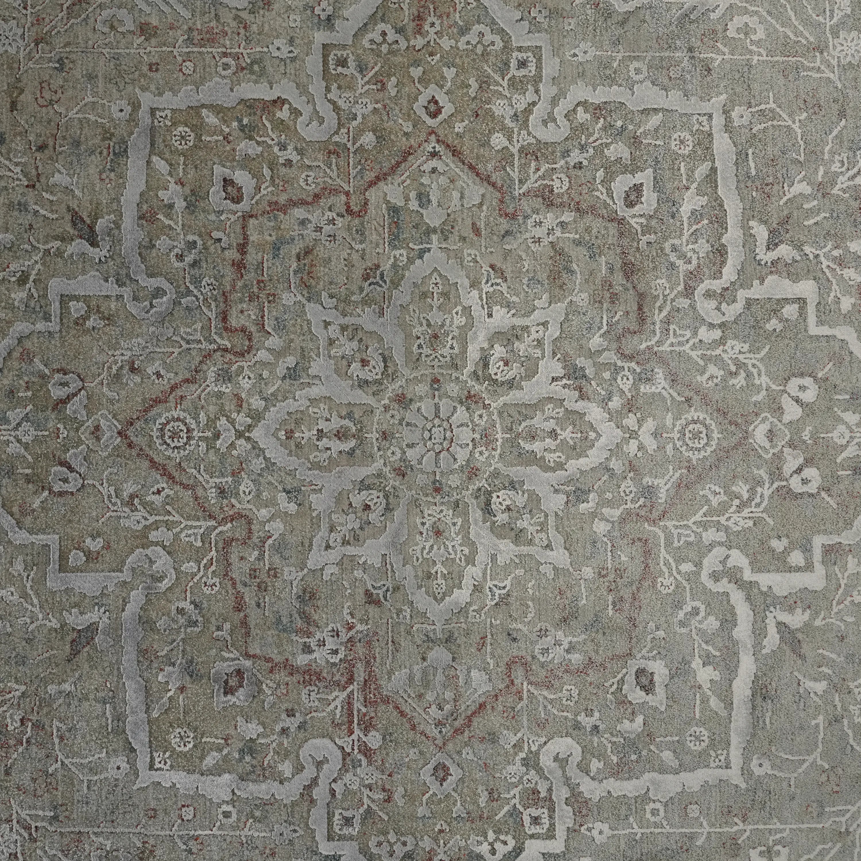 Odak Serisi Çiçek Desenli Gri Viskon Halı