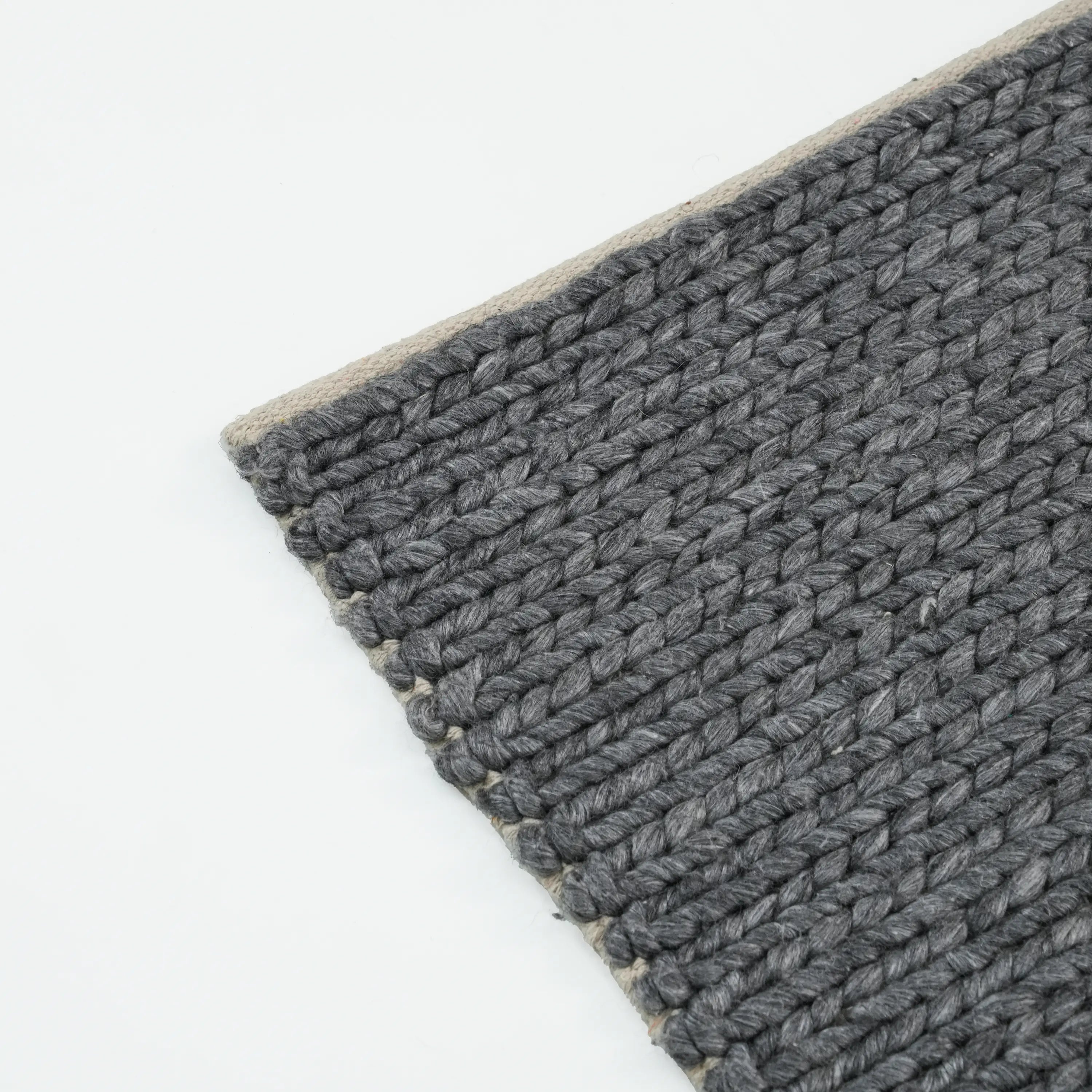 Örge Series Handwoven Striped Pattern Anthracite Wool Rug