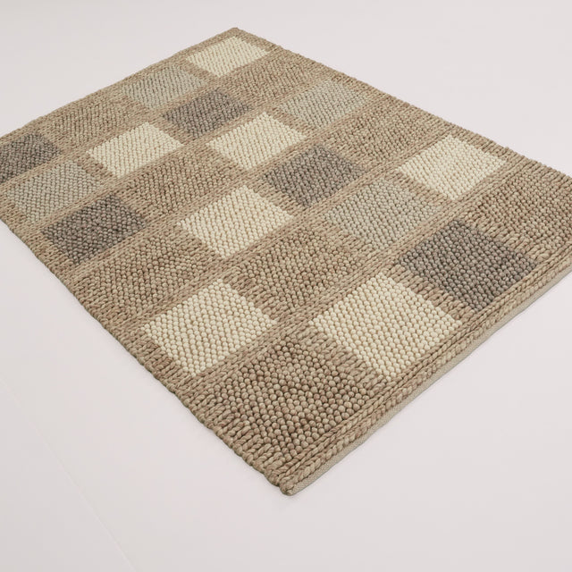 Örge serisi geometrik desenli el dokuma yün halı, bej, 80x150 cm — Halıcızade
