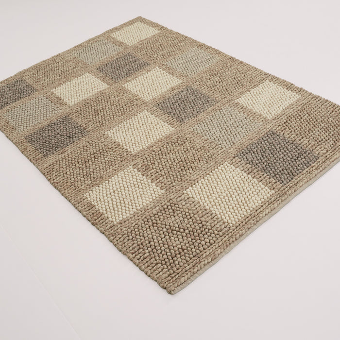 Örge serisi geometrik desenli el dokuma yün halı, bej, 80x150 cm — Halıcızade