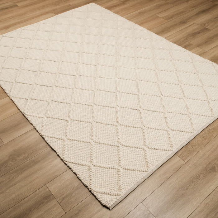 Örge Serisi El Dokuma Geometrik Desenli Krem Yün Halı, 80x150 – 200x300 cm — Halıcızade