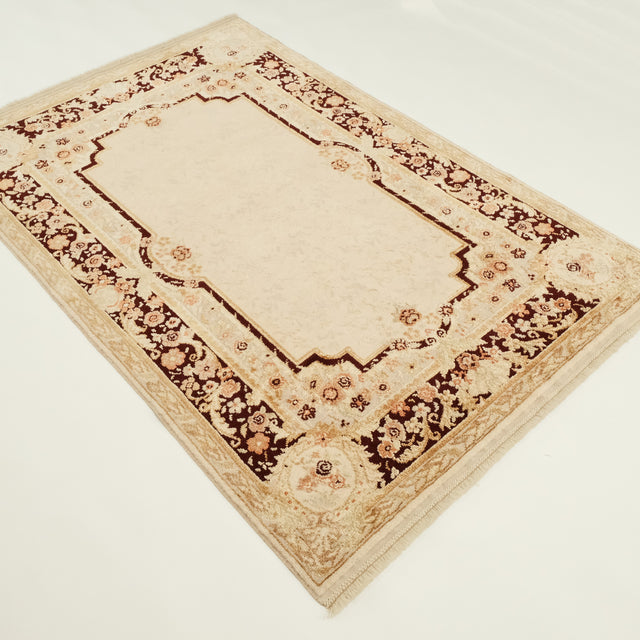 Ottoman Serisi Çerçeve Desenli El Dokuma Yün Halı, krem, 130x200 cm — Halıcızade