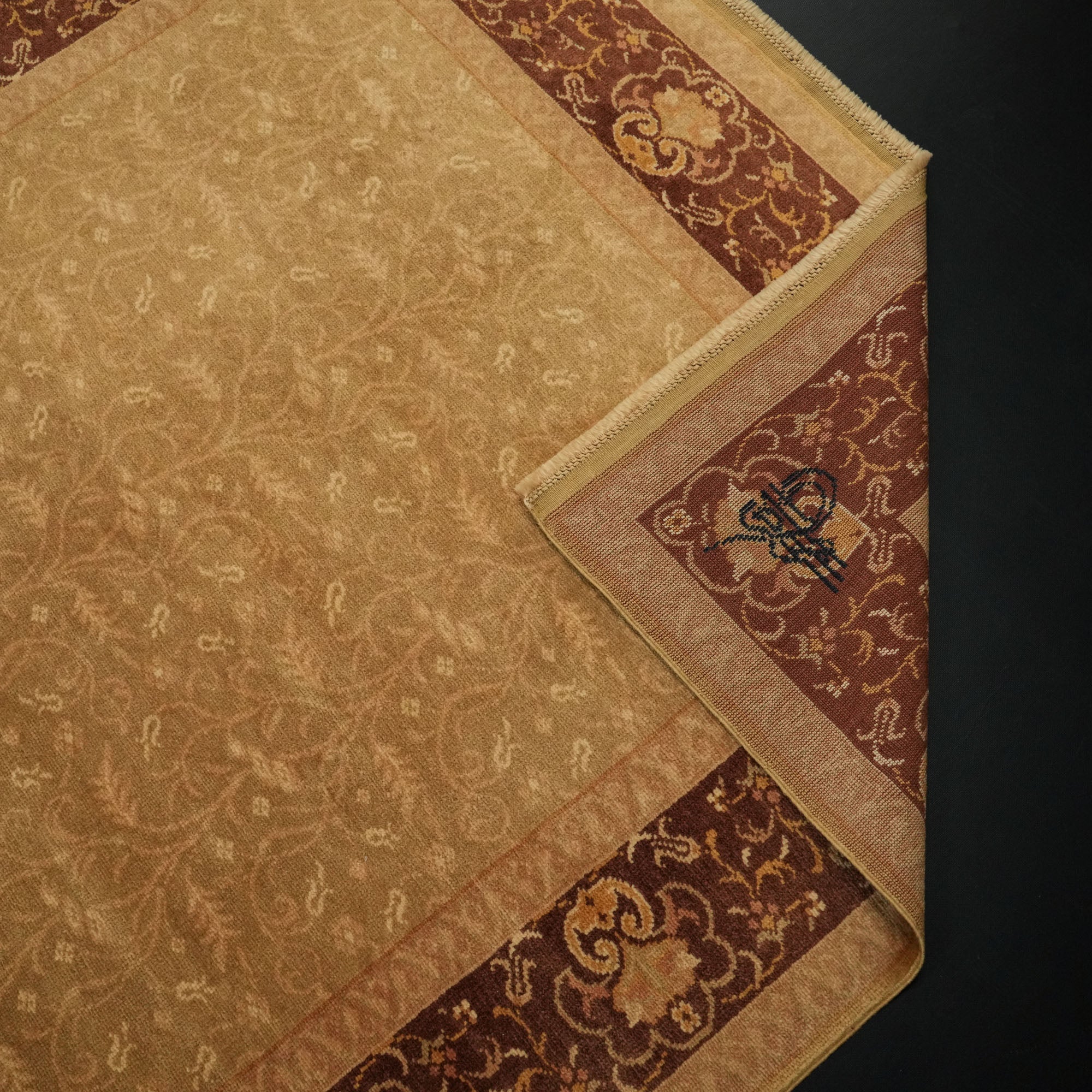 Ottoman Serisi El Dokuma Çerçeve Desenli Kahverengi Yün Halı