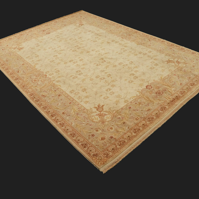 Ottoman Serisi El Dokuma Çerçeve Desenli Kahverengi Yün Halı, 208x291 cm — Halıcızade