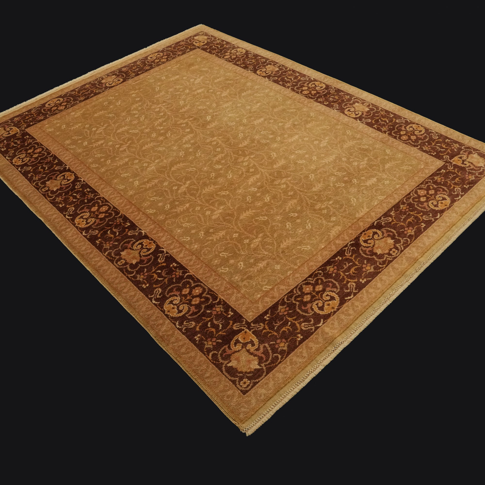 Ottoman Serisi El Dokuma Çerçeve Desenli Kahverengi Yün Halı