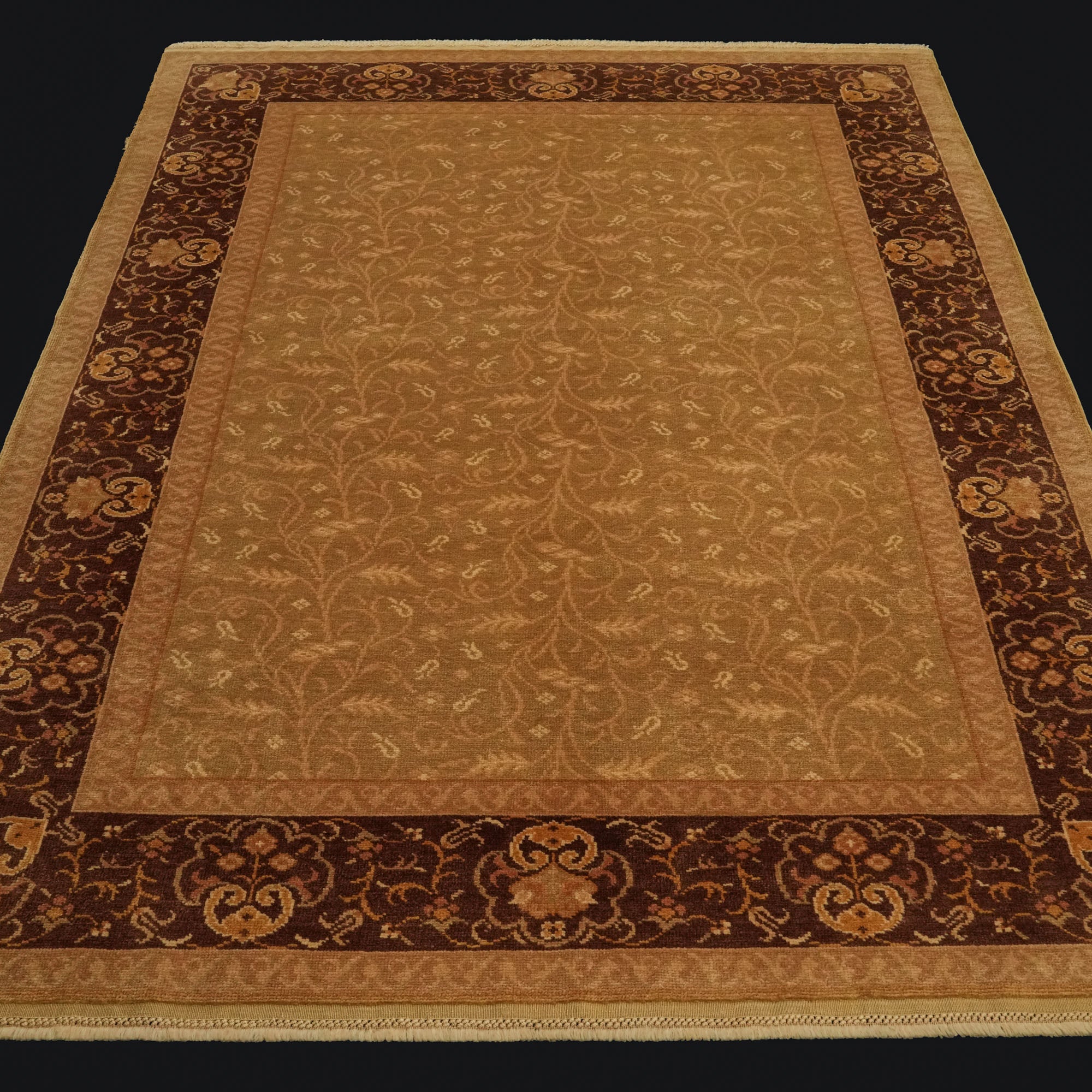 Ottoman Serisi El Dokuma Çerçeve Desenli Kahverengi Yün Halı