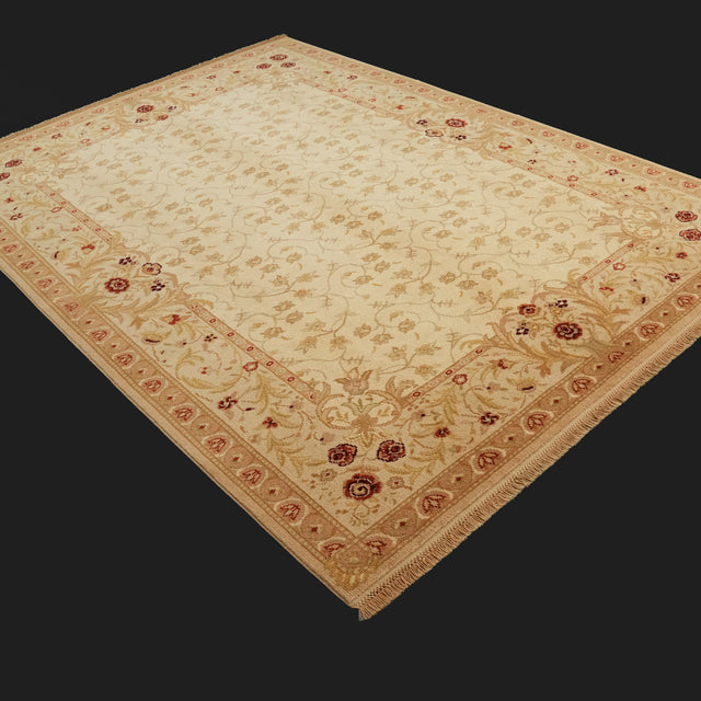 Ottoman Series Handwoven Floral Pattern Cream Wool Rug, 217×301 cm Translation missing: en.hz.card.alt_brand