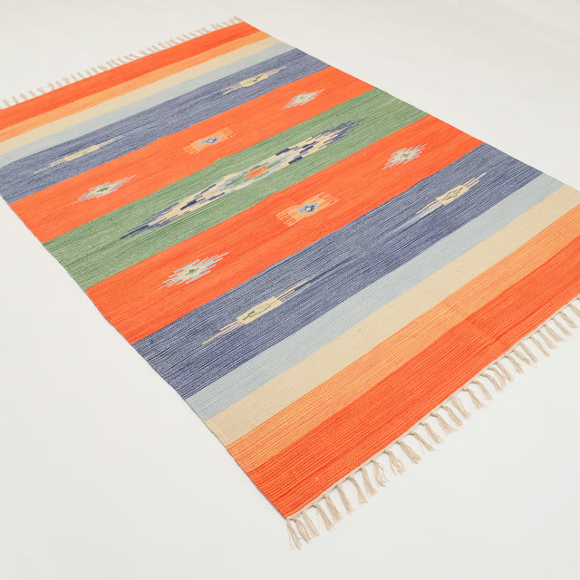 Panayır Serisi El Dokuma Anadolu Desenli Pamuk Kilim, rengarenk, 140x200 cm — Halıcızade