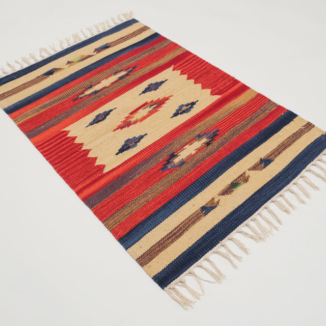 Panayır Serisi Rengarenk Etnik Desenli El Dokuma Pamuk Anadolu Kilim, 60×90 cm Translation missing: tr.hz.card.alt_brand