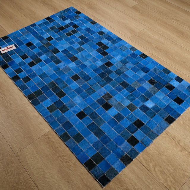 Patchwork Desenli Deri - Post Halı, mavi, 90x147 cm — Halıcızade