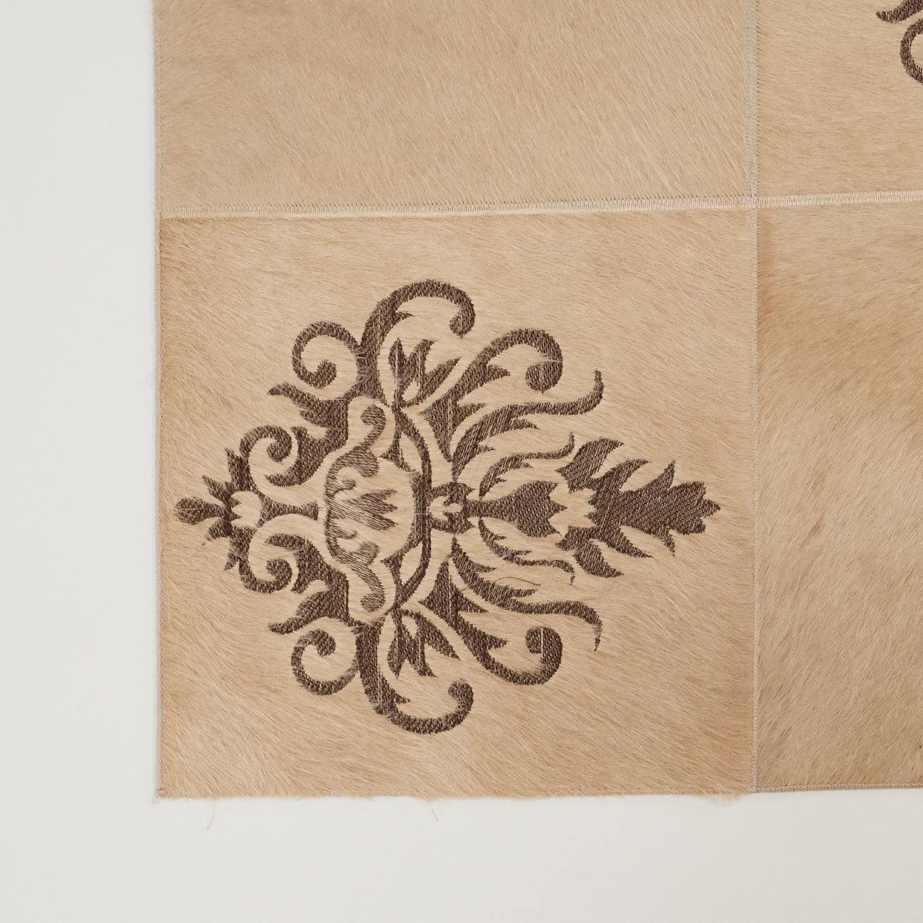 Patchwork Desenli Deri - Post Halı - Bej