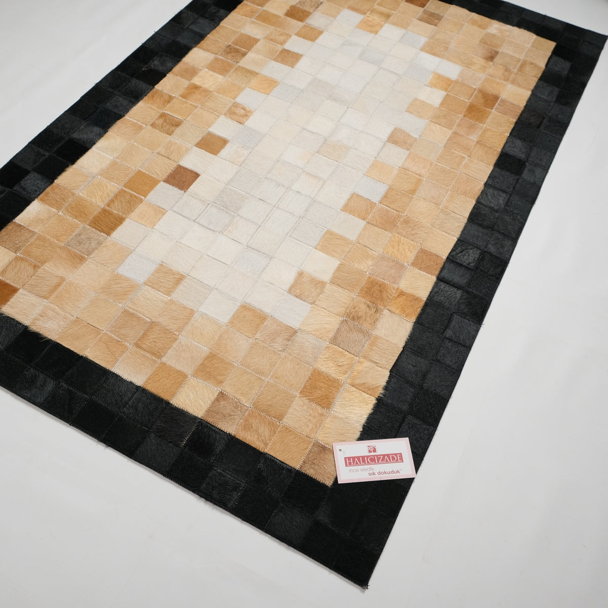 Patchwork Desenli Deri - Post Halı - Kahverengi