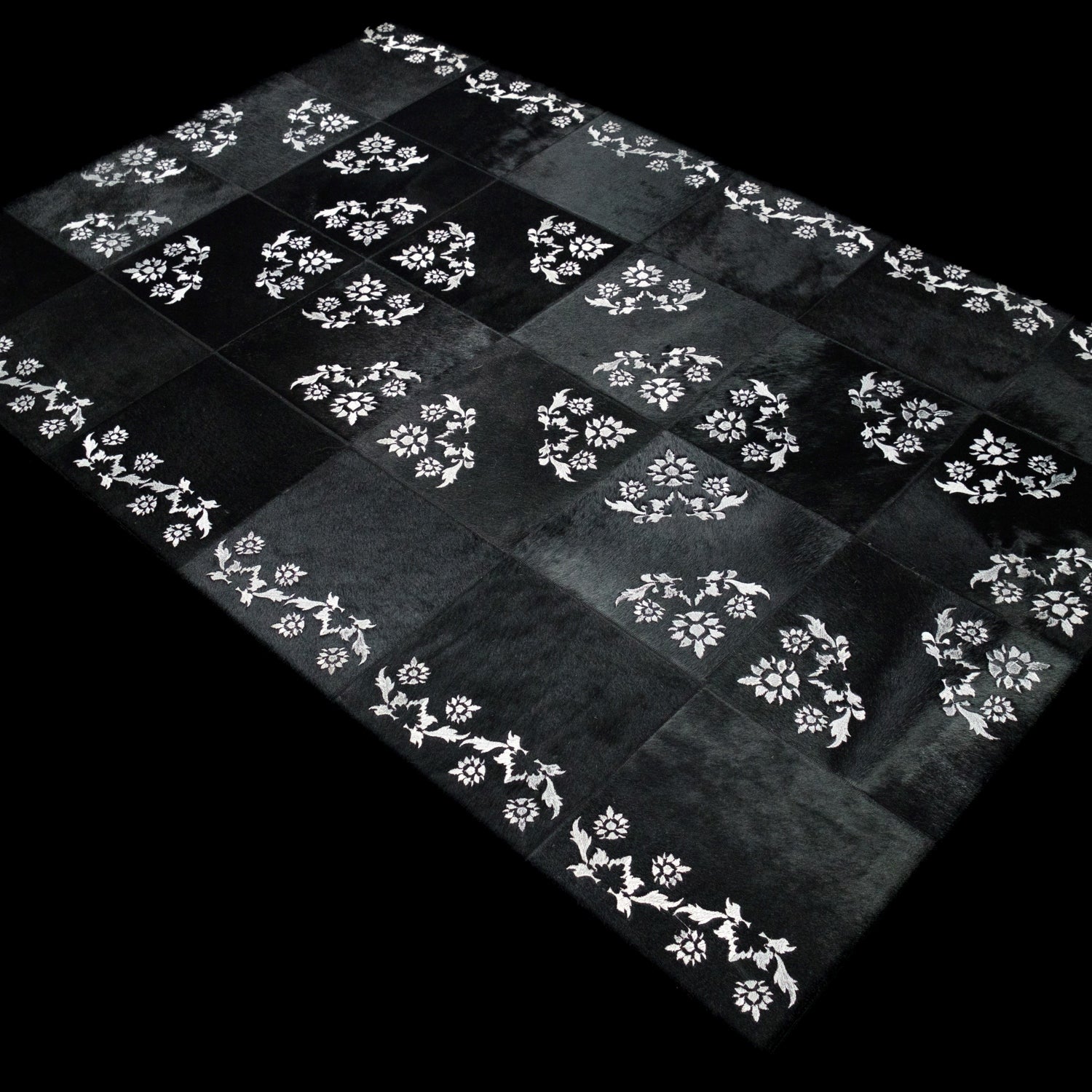 Patchwork Desenli Deri - Post Halı - Siyah 119x182