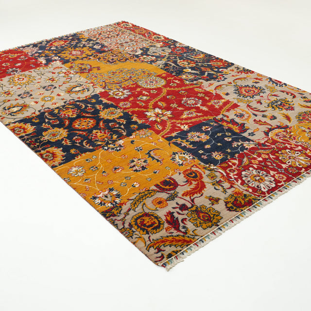 Patchwork Desenli Rengarenk Yün Tezgah Dokuma Halı, 200x300 cm — Halıcızade