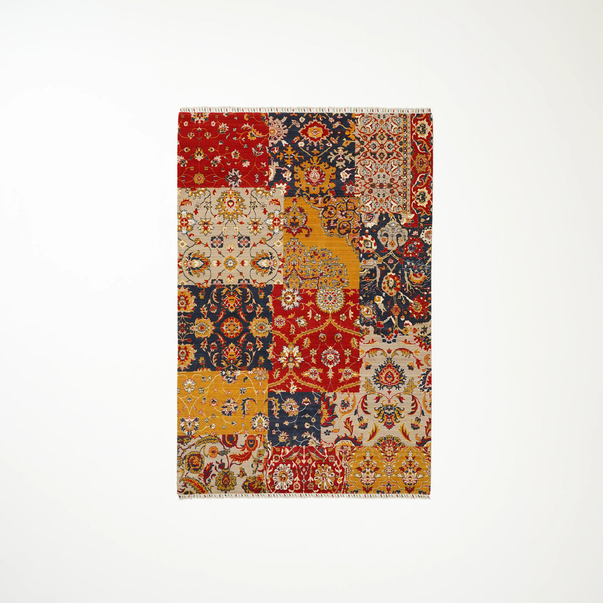 Patchwork Desenli Rengarenk Yün Tezgah Dokuma Halı — antre halısı