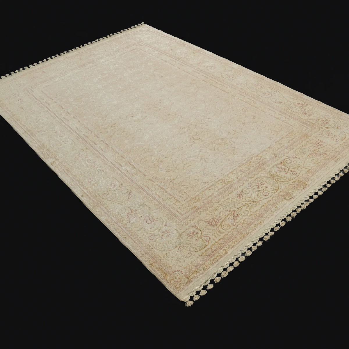 Pera Serisi El Dokuma Çerçeve Desenli Krem Yün Halı, 163x232 cm — Halıcızade