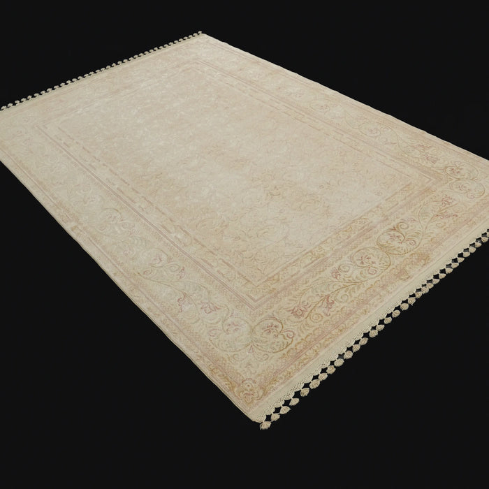 Pera Serisi El Dokuma Çerçeve Desenli Krem Yün Halı, 163x232 cm — Halıcızade