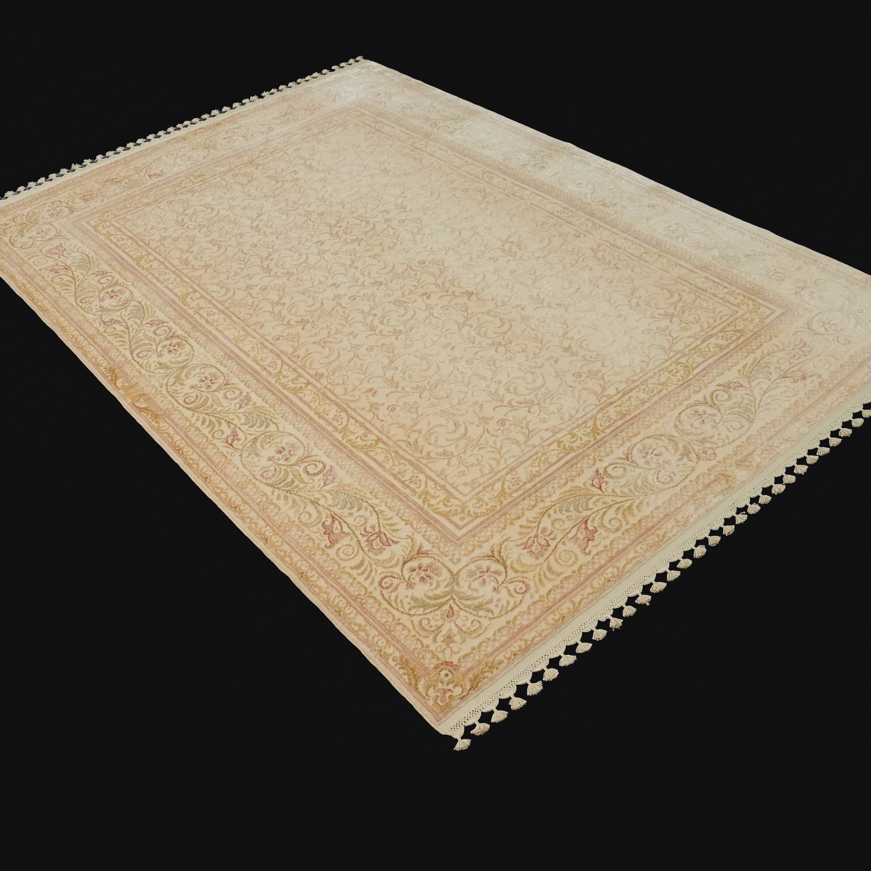 Pera Series Handwoven Frame Patterned Cream Wool Rug