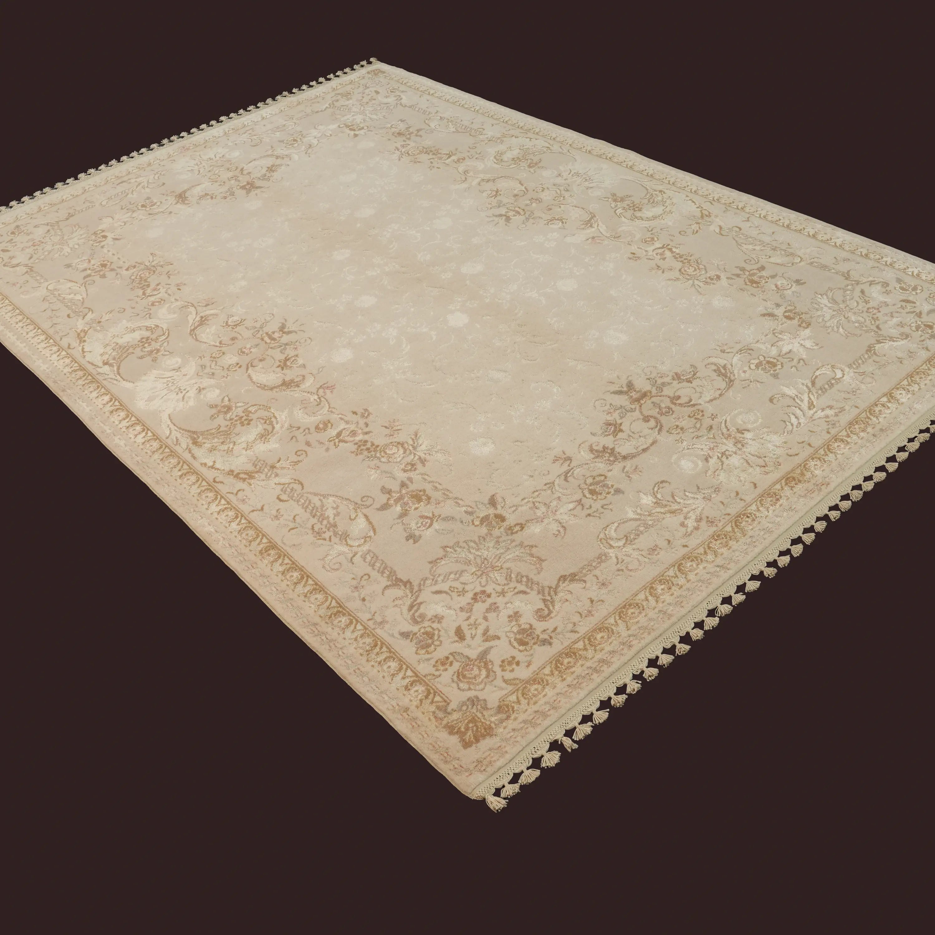 Pera Serisi El Dokuma Çiçek Desenli Krem İpekli Halı