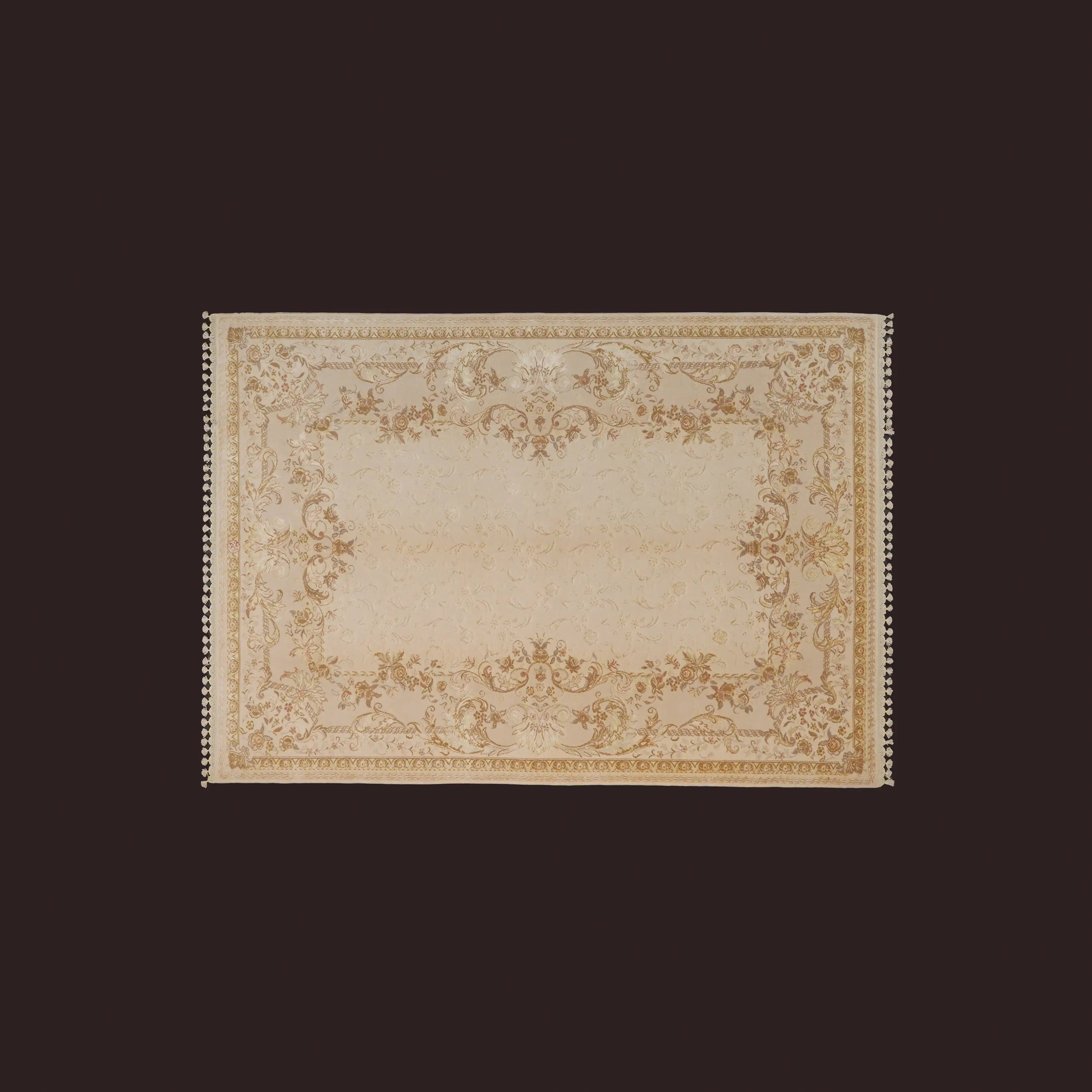 Pera Serisi El Dokuma Çiçek Desenli Krem İpekli Halı