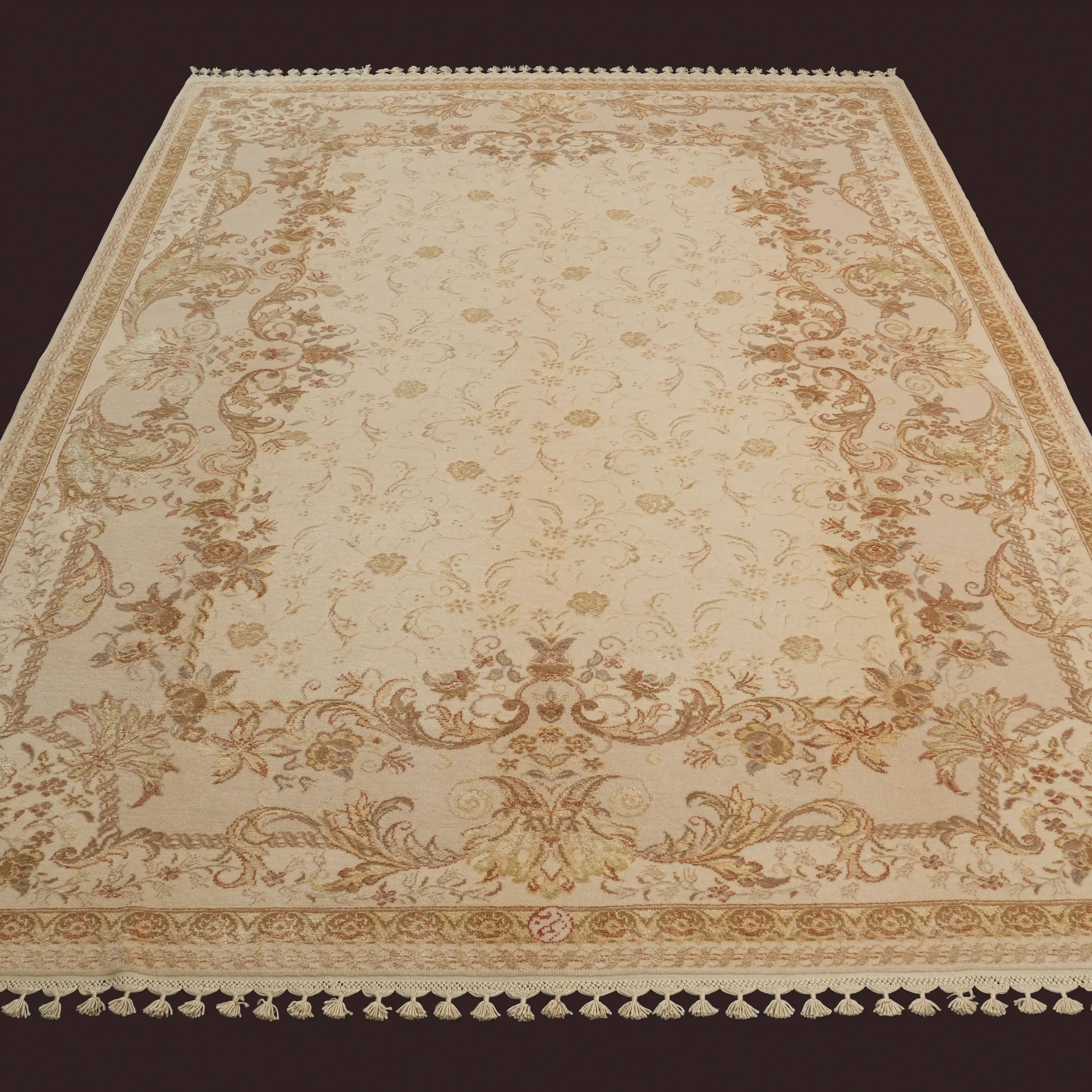 Pera Serisi El Dokuma Çiçek Desenli Krem İpekli Halı