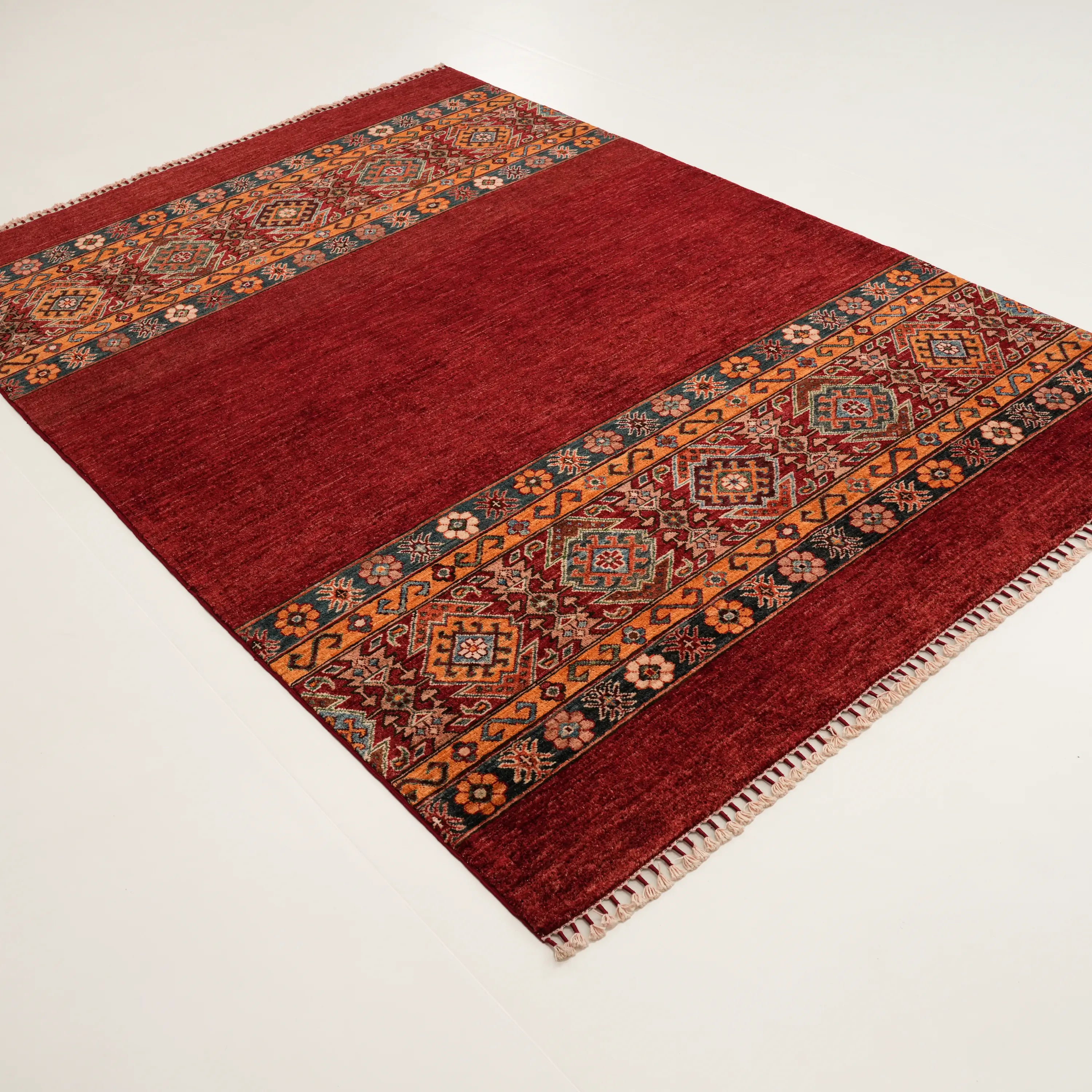 Pinhan Serisi El Dokuma Anadolu Desenli Kırmızı Yün Etnik Halı