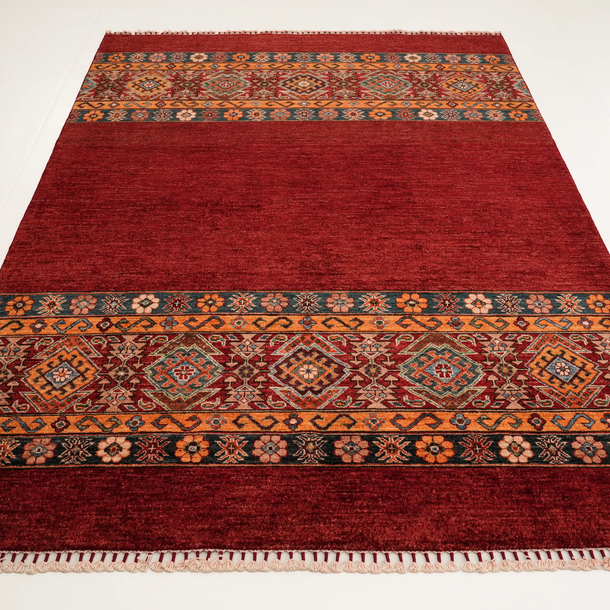 Pinhan Serisi El Dokuma Anadolu Desenli Kırmızı Yün Etnik Halı — 167x243, 201x300, 203x303 cm
