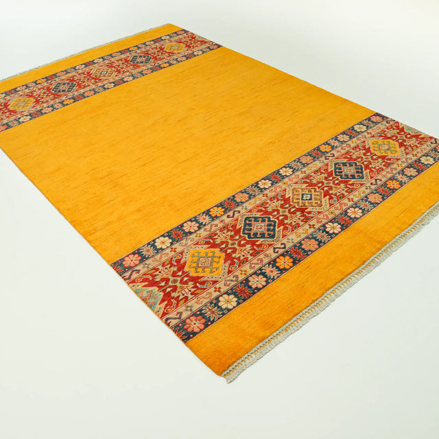 Pinhan serisi Anadolu desenli el dokuma yün halı, sarı, 120x180 cm — Halıcızade