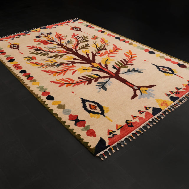 Rast Serisi El Dokuma Ağaç Desenli Yün Rengarenk Halı, 206×306 cm Halıcızade