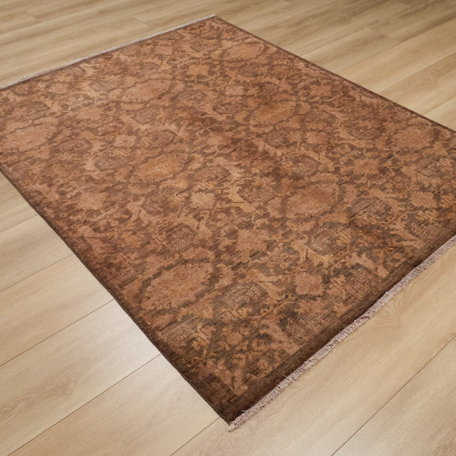 Retro Serisi El Dokuma Kahverengi Vintage Desenli Halı, 150x187 cm — Halıcızade