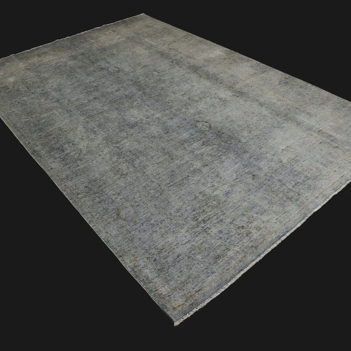 Retro Serisi El Dokuma Vintage Desenli Gri Yün Halı, 203x300 cm — Halıcızade