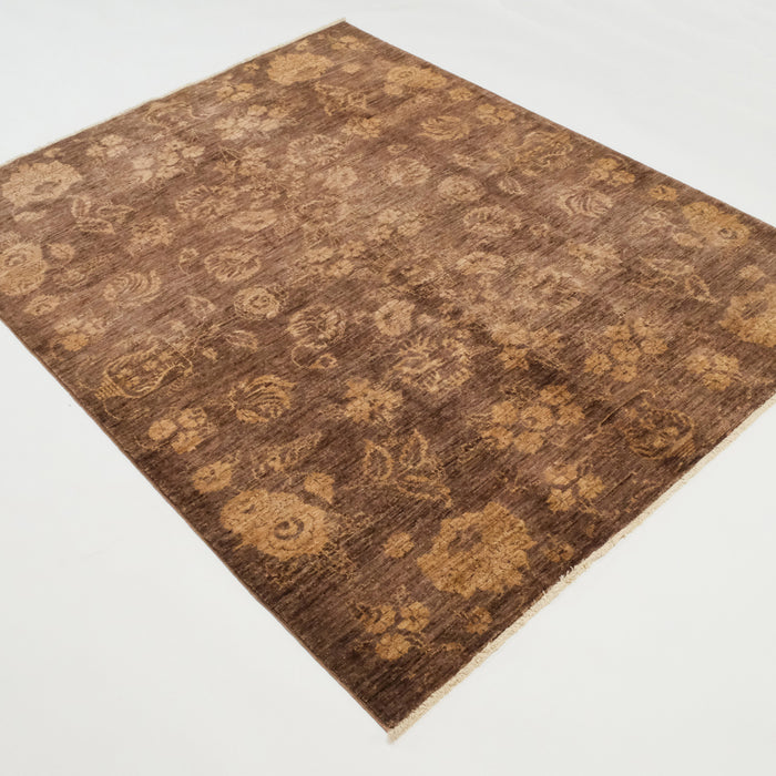 Retro serisi el dokuma yün vintage halı, kahverengi, 146x190 cm — Halıcızade