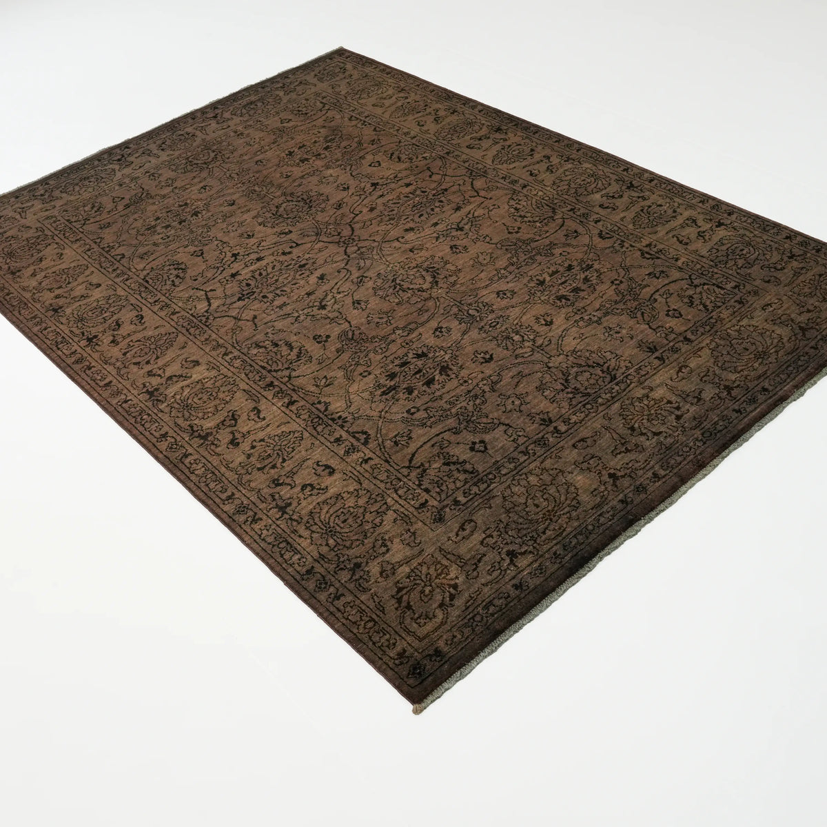 Retro Serisi El Dokuma Vintage Desenli Yün Kahverengi Halı, 167x231 cm — Halıcızade