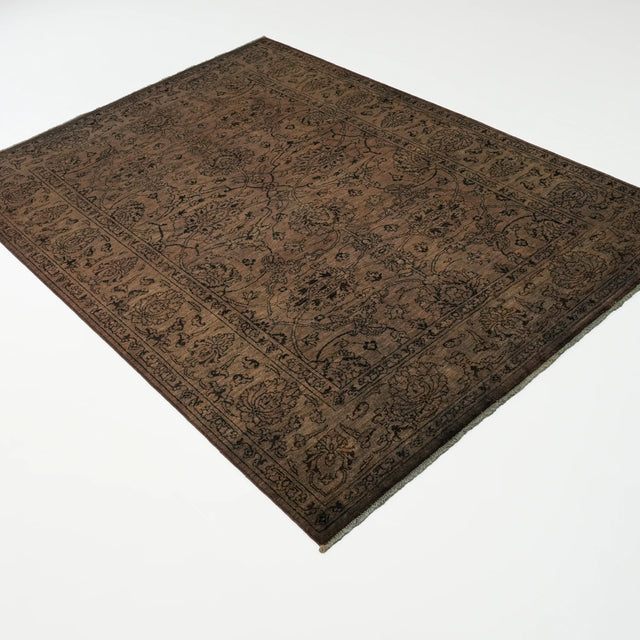 Retro Serisi El Dokuma Vintage Desenli Yün Kahverengi Halı, 167x231 cm — Halıcızade