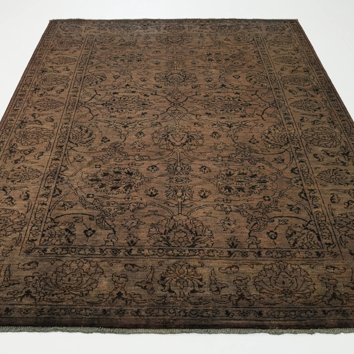 Retro Serisi El Dokuma Vintage Desenli Yün Kahverengi Halı — 167x231 cm