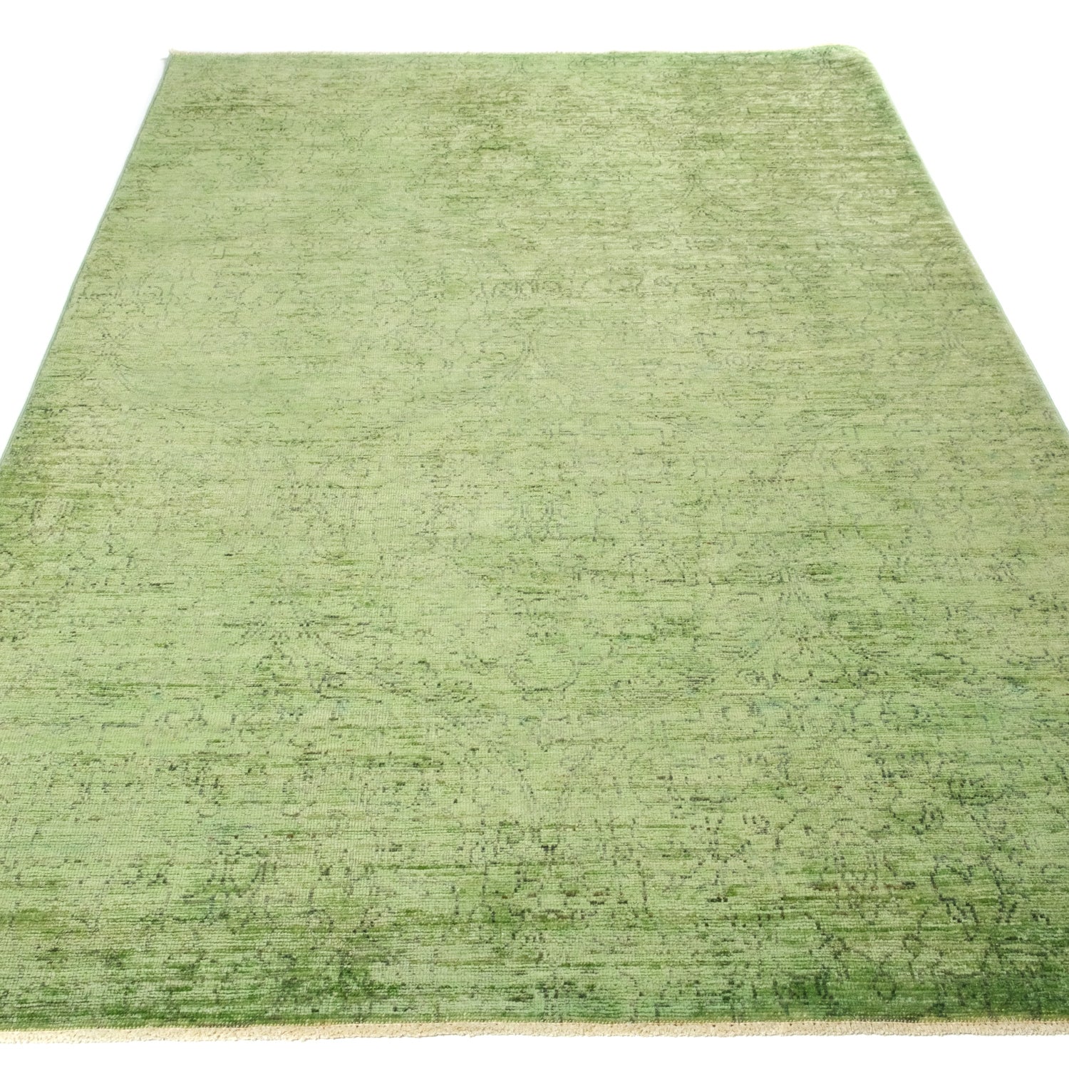 Retro Serisi El Dokuma Yün Vintage Desenli Yeşil Halı — 125x183 cm