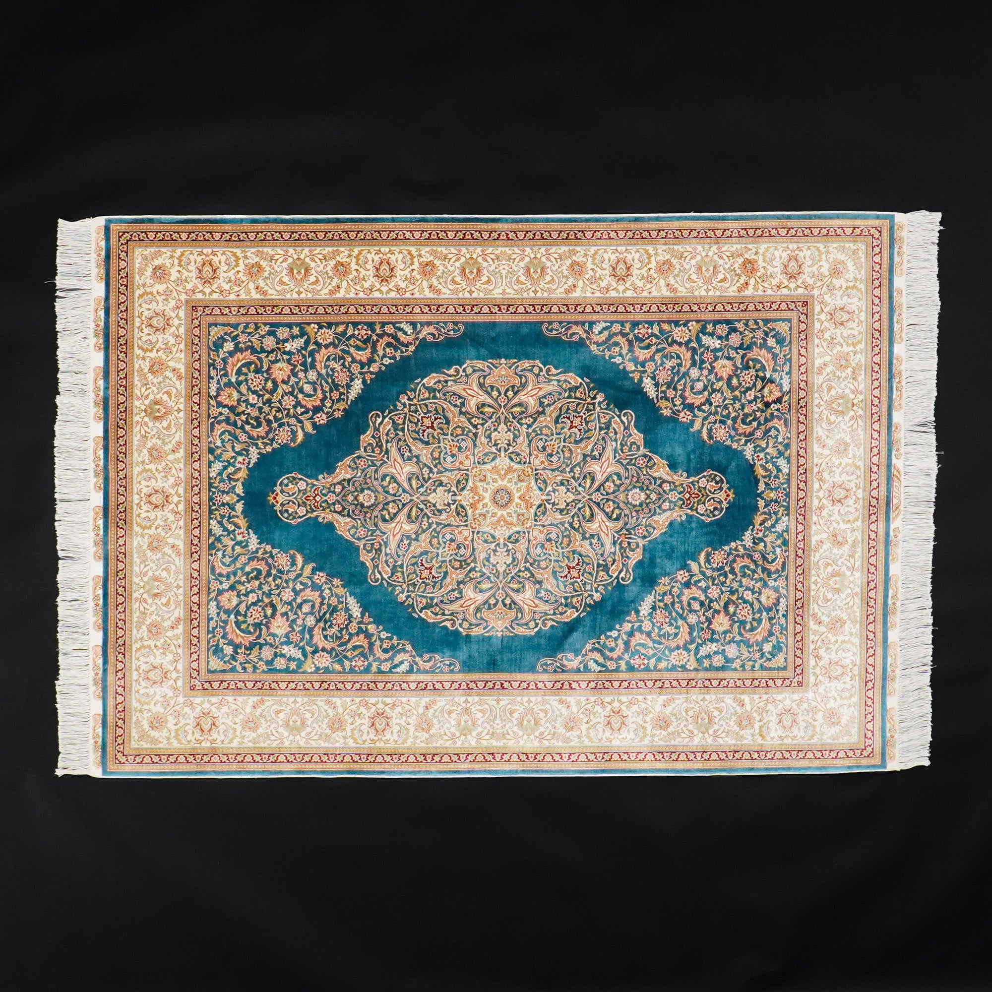 Hand Woven Core Blue Silk Carpet