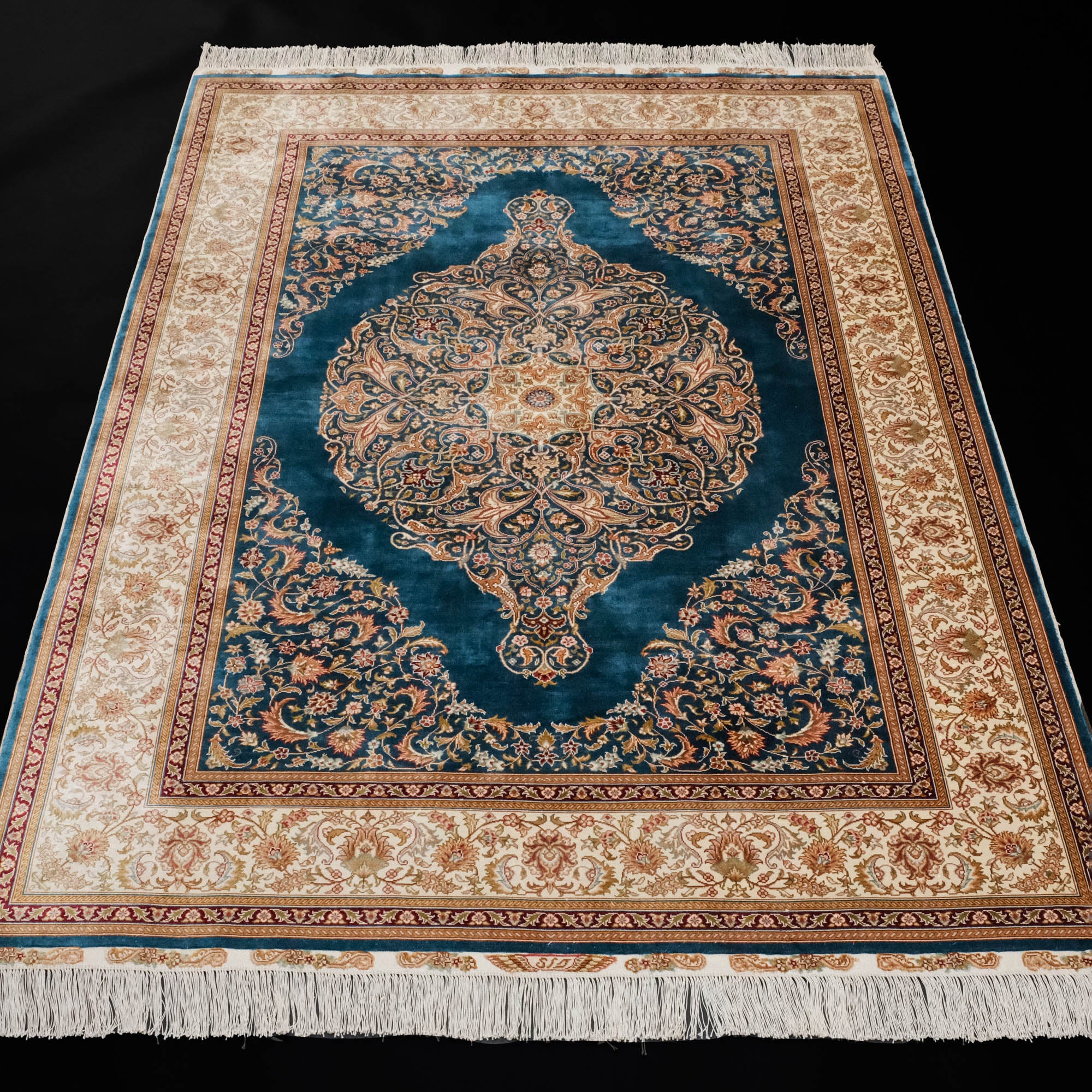 Hand Woven Core Blue Silk Carpet