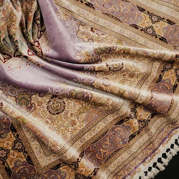 El Dokuma Mor Madalyon Desenli Saf İpek Halı