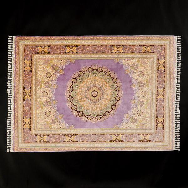 El Dokuma Mor Madalyon Desenli Saf İpek Halı