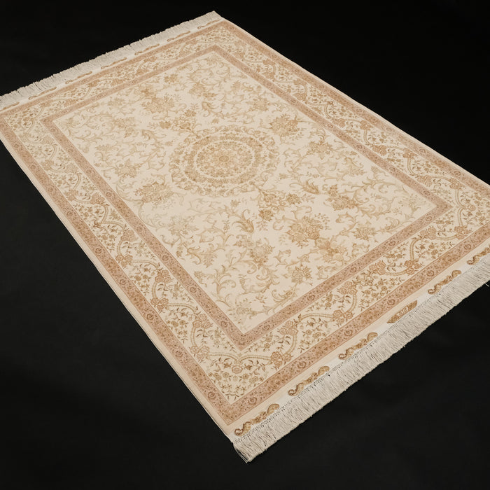 Nahar Serisi El Dokuma İpekli Halı, krem, 126x182 cm — Halıcızade