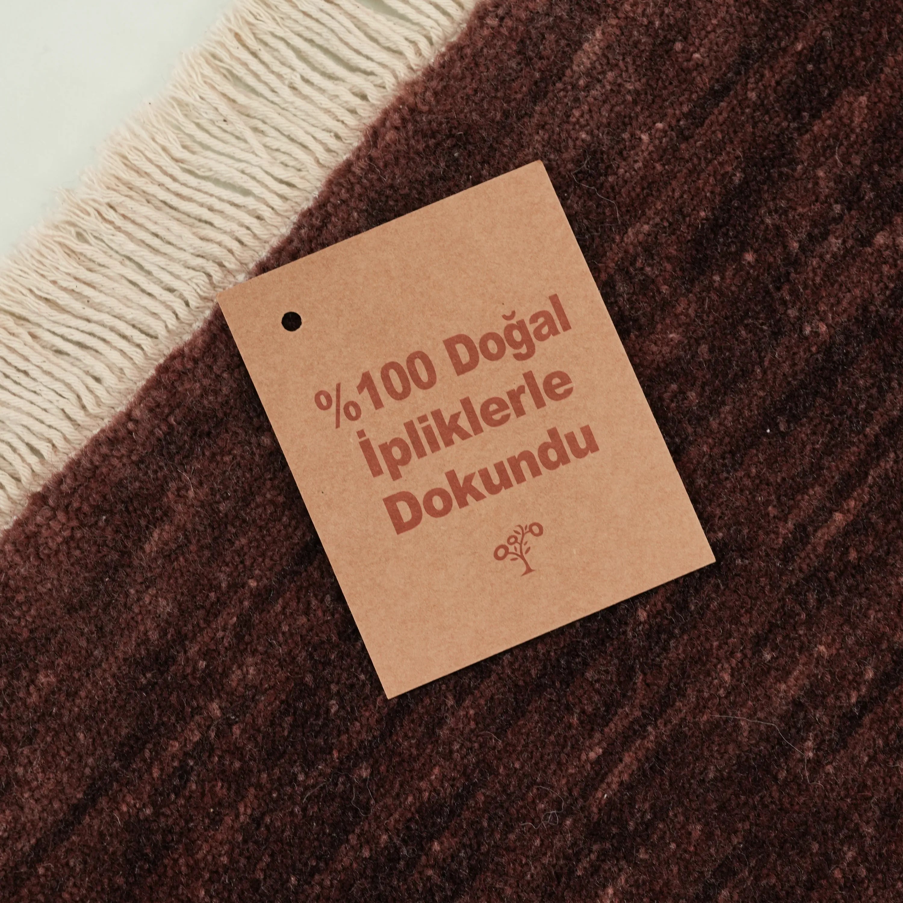 Plain Patterned Brown Wool Loom Woven Prayer Rug Rug