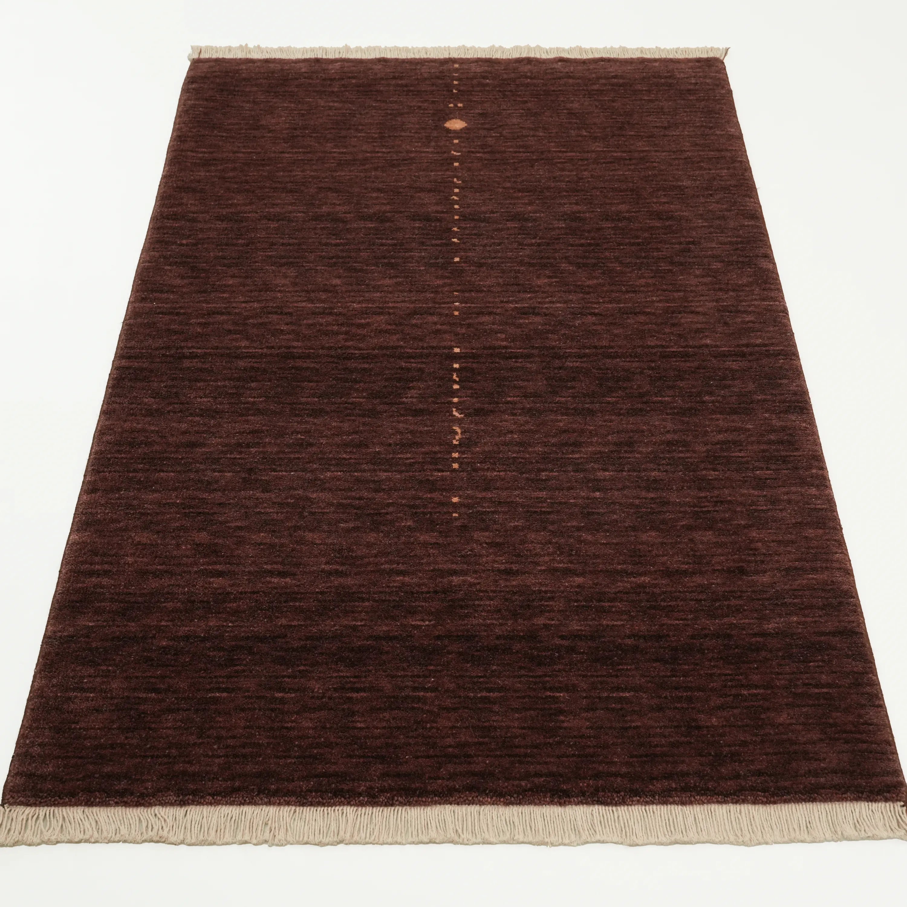 Sade Desenli Kahverengi Yün Tezgah Dokuma Seccade Halı