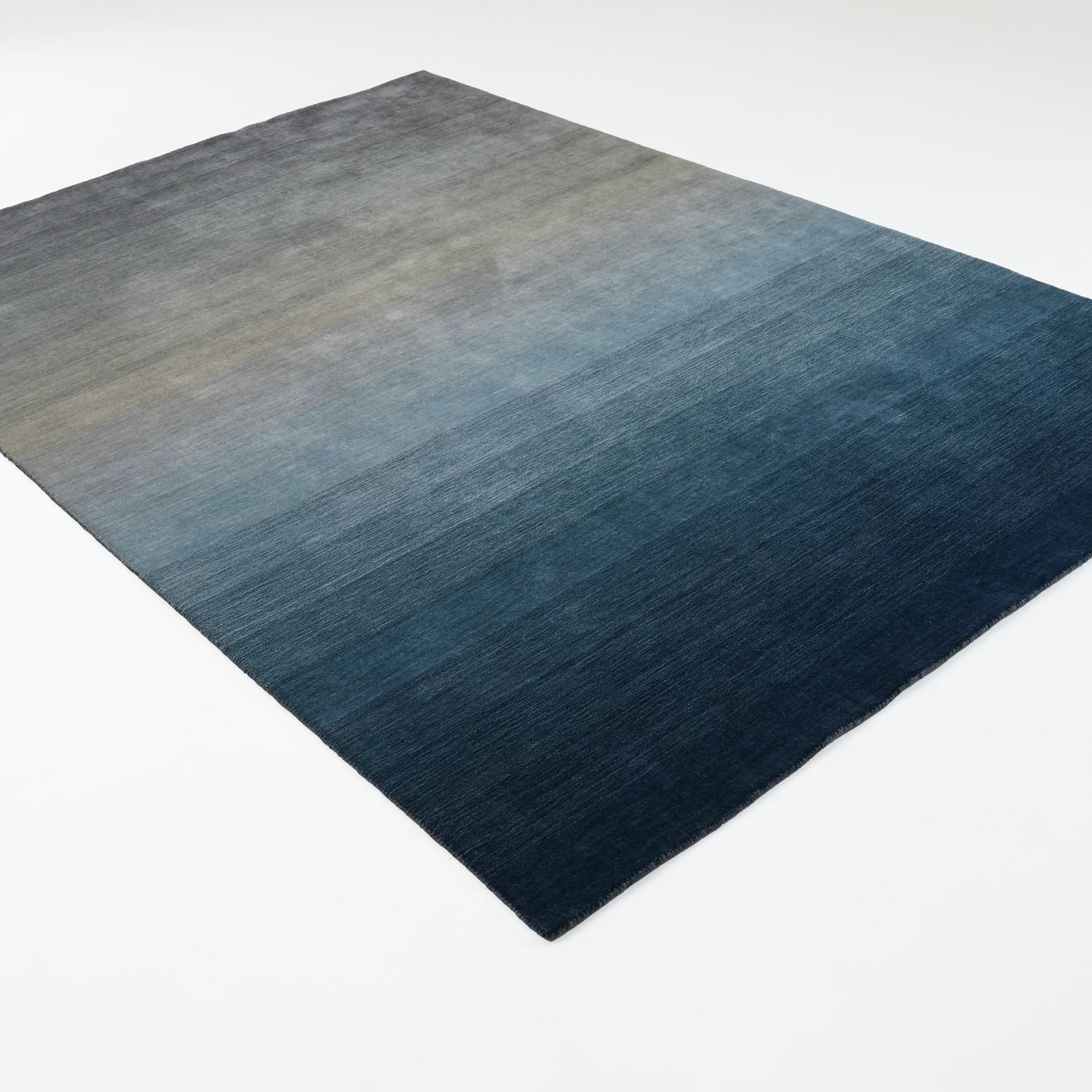 Plain Patterned Navy Wool Loom Woven Rug