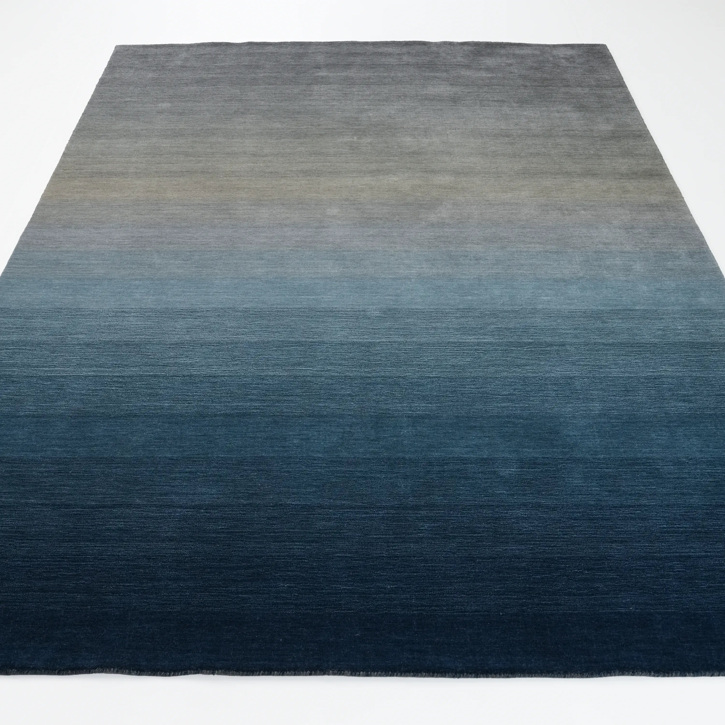 Plain Patterned Navy Wool Loom Woven Rug
