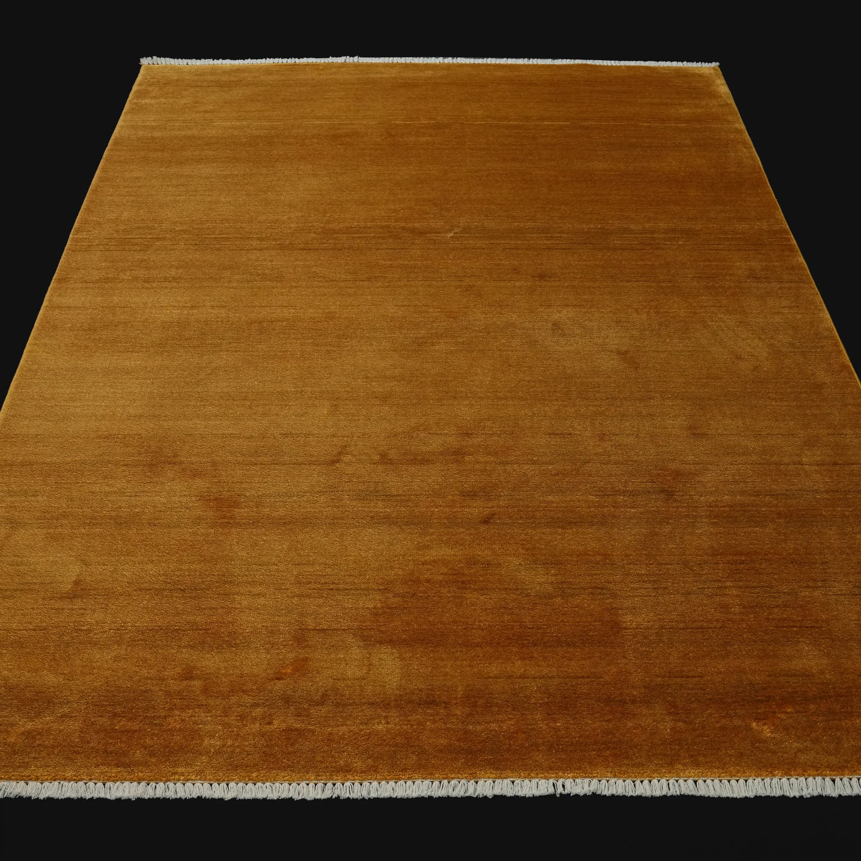 Simple Patterned Yellow Viscose Rug