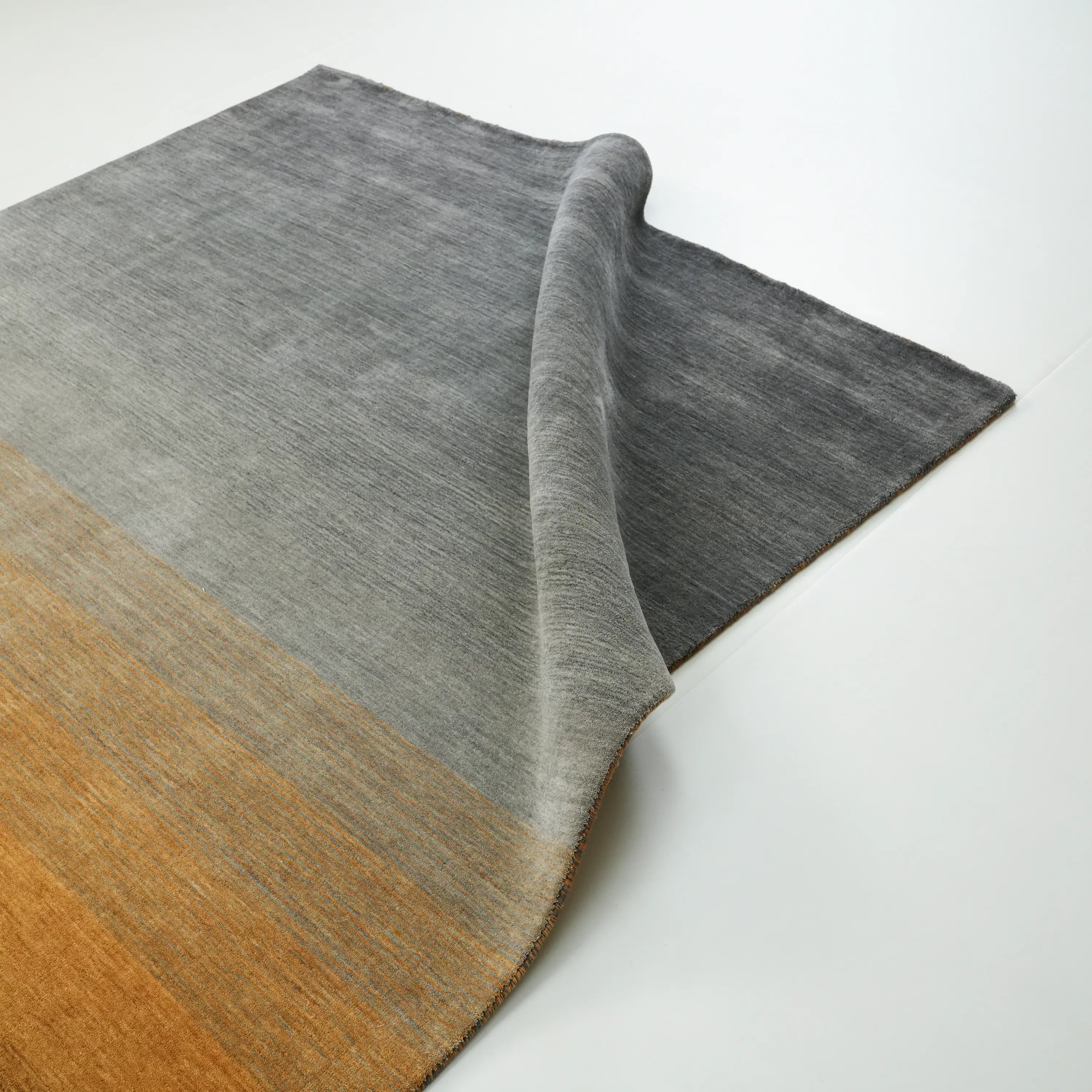 Simple Patterned Yellow-Grey Wool Loom Woven Rug