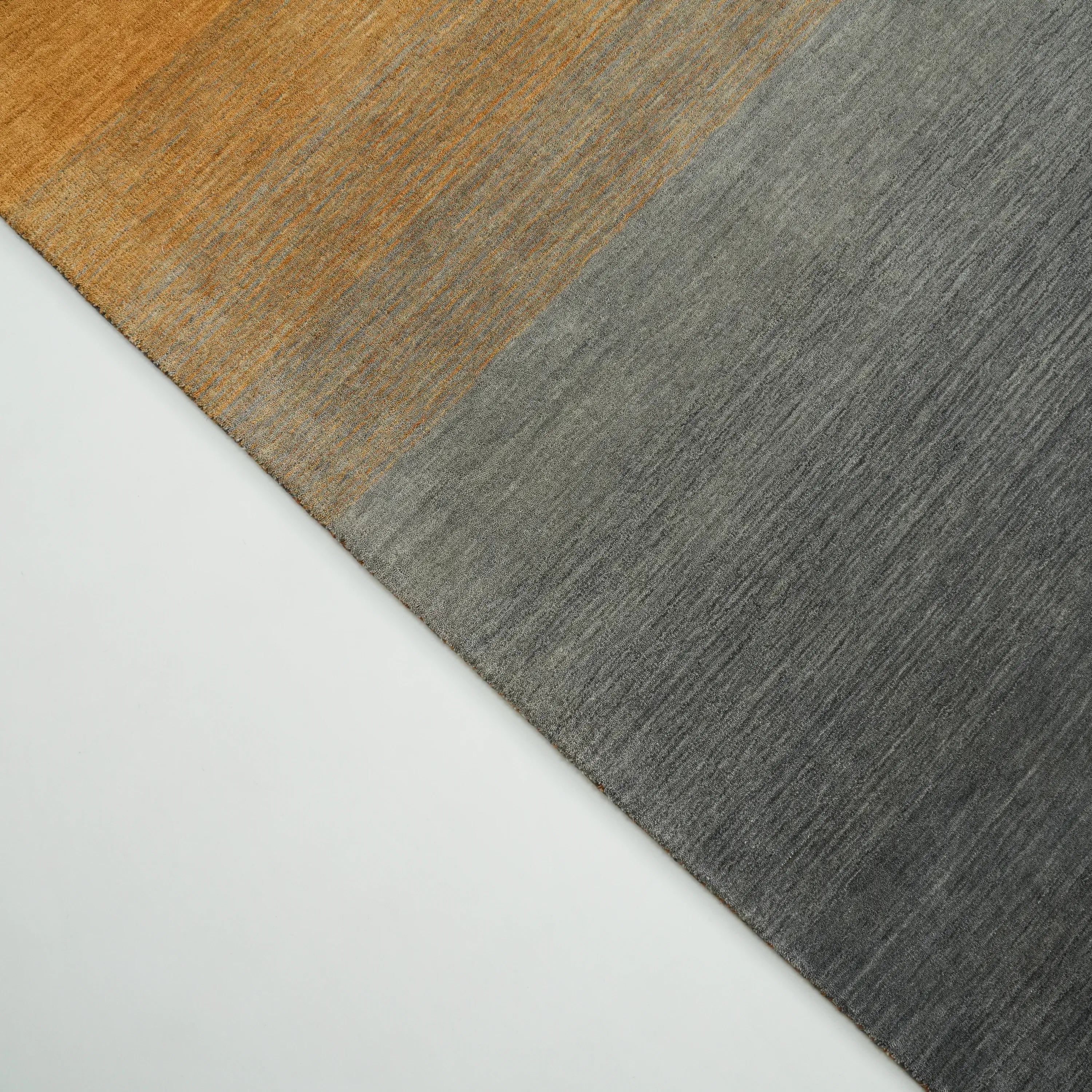 Simple Patterned Yellow-Grey Wool Loom Woven Rug